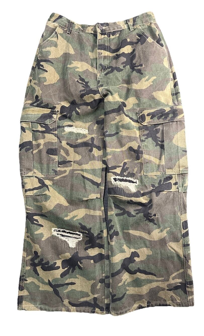Supermade Camo Cargo Pants XXL 40x30 Distressed Baggy Wide Leg Streetwear NWT